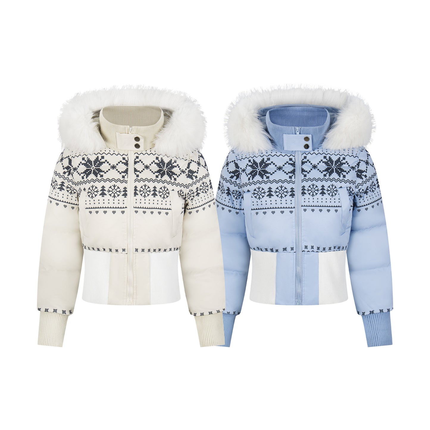 Fel Island printed fur collar hooded cotton jacket for women