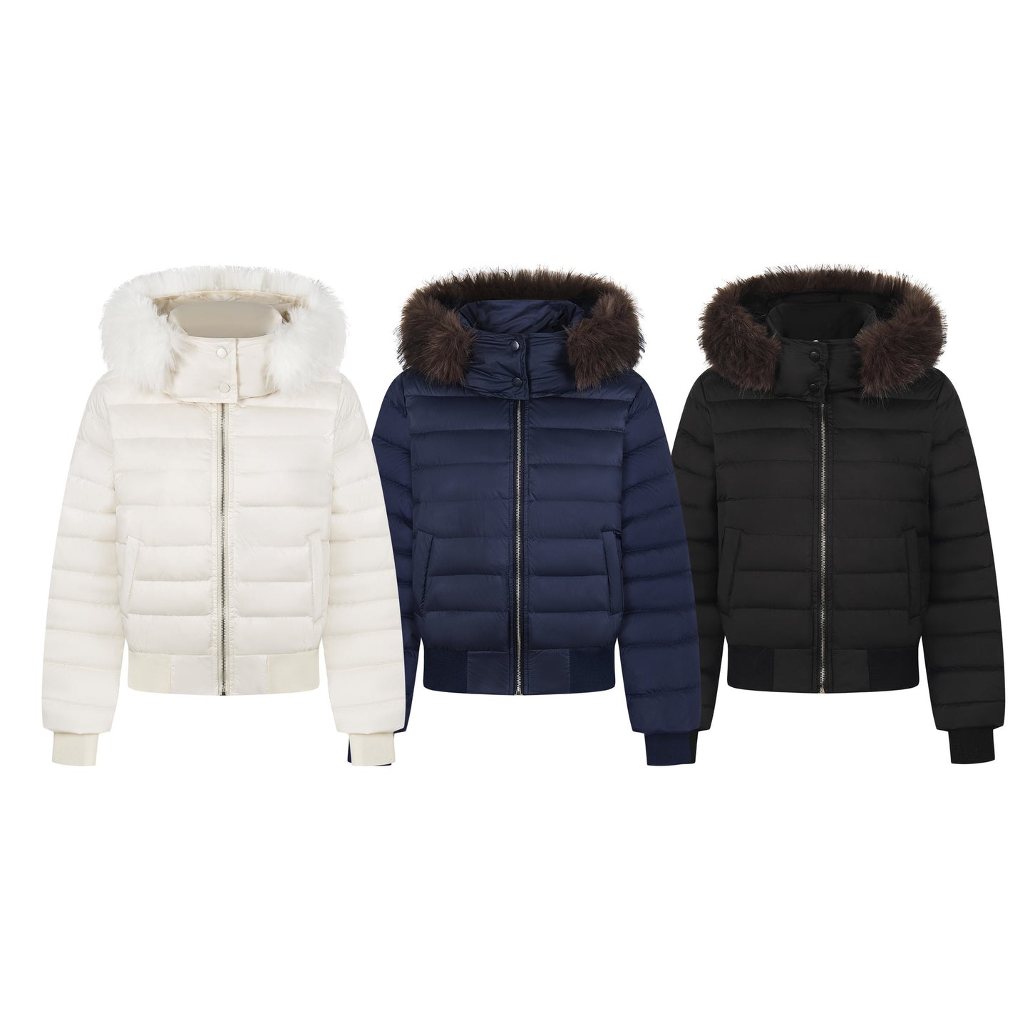 Retro fur collar hooded pork rib down jacket for women
