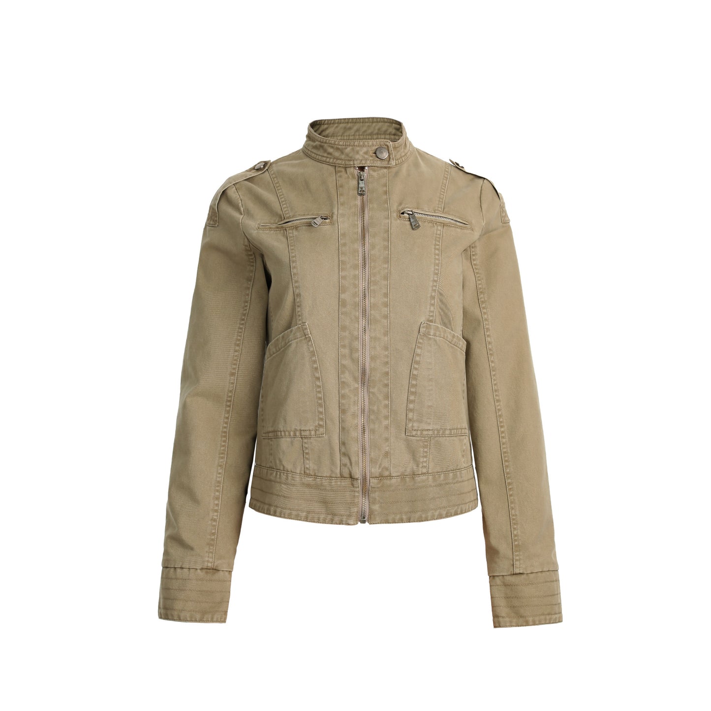 Vintage stand up collar vintage short denim jacket for women