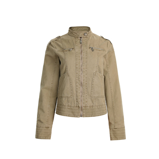 Vintage stand up collar vintage short denim jacket for women
