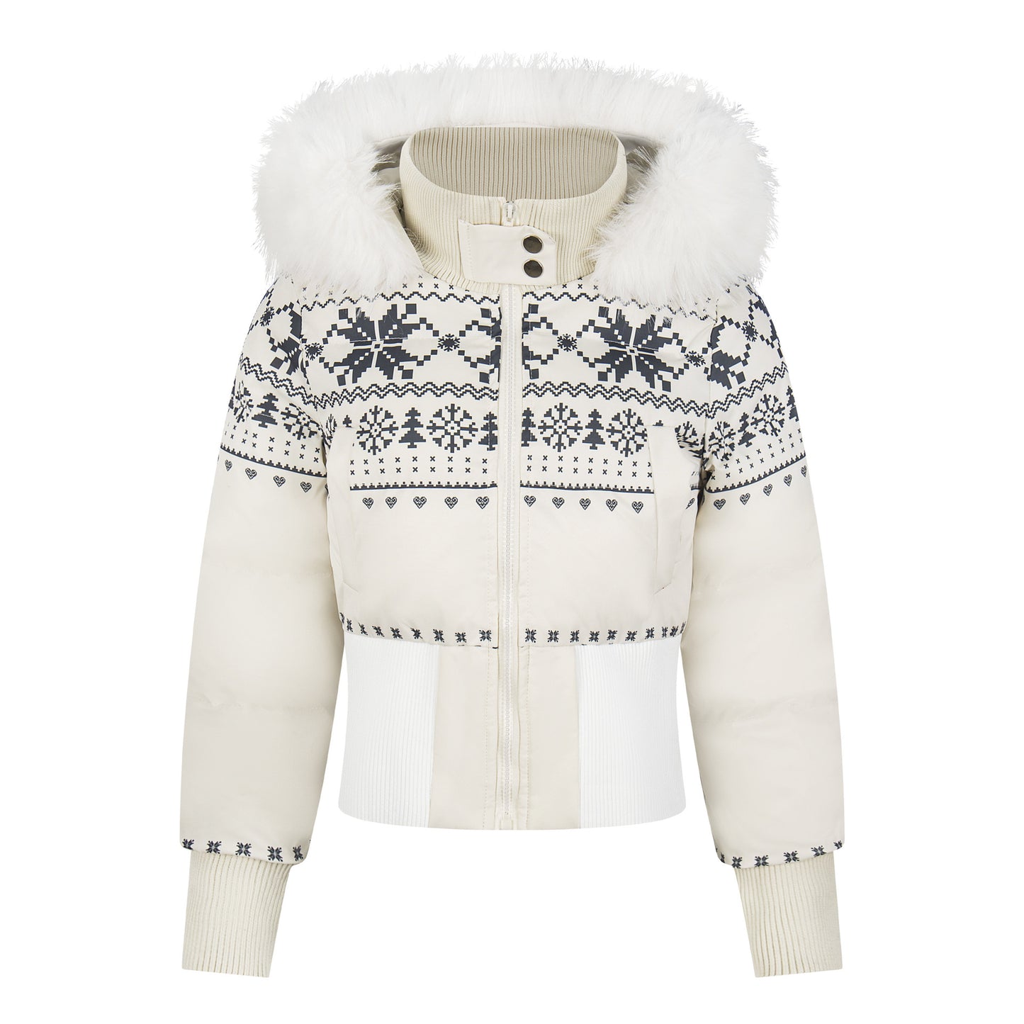 Fel Island printed fur collar hooded cotton jacket for women