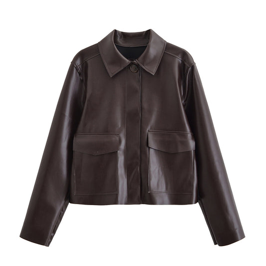 Vintage style versatile short leather jacket