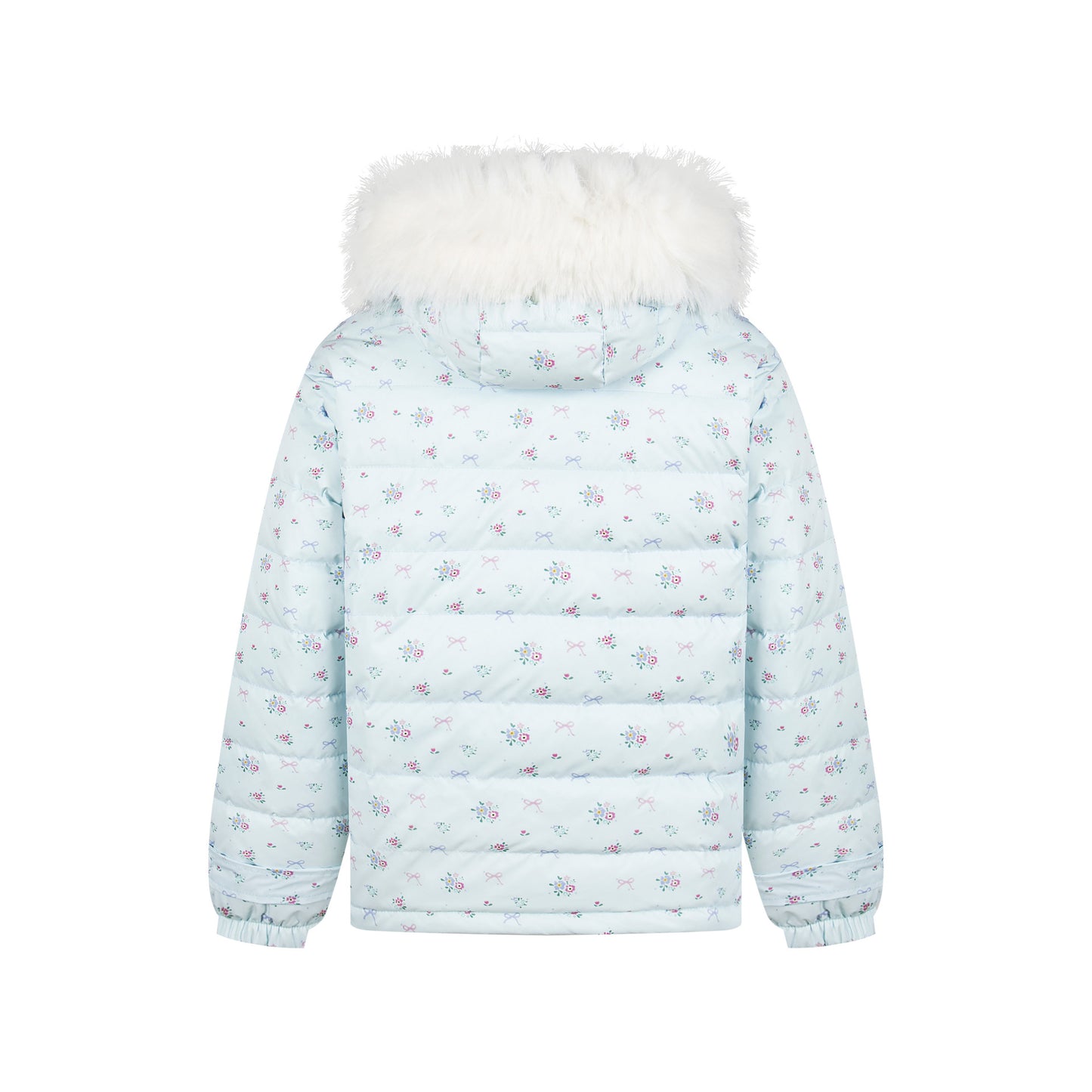 Floral fur collar hooded pork rib down jacket