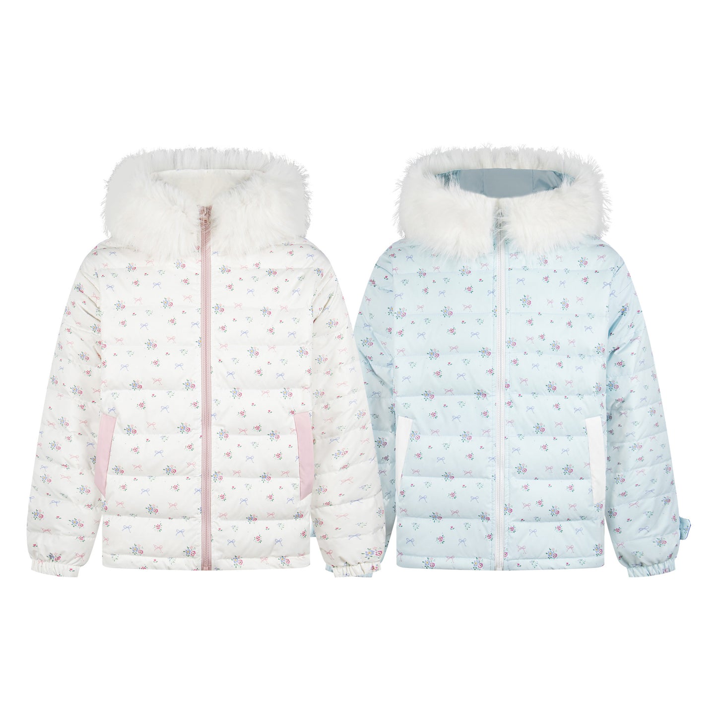 Floral fur collar hooded pork rib down jacket