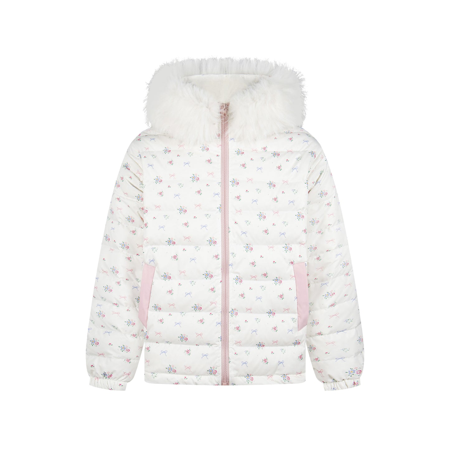 Floral fur collar hooded pork rib down jacket