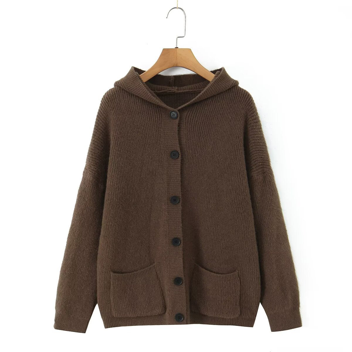 Retro lazy style thick hooded cardigan sweater jacket