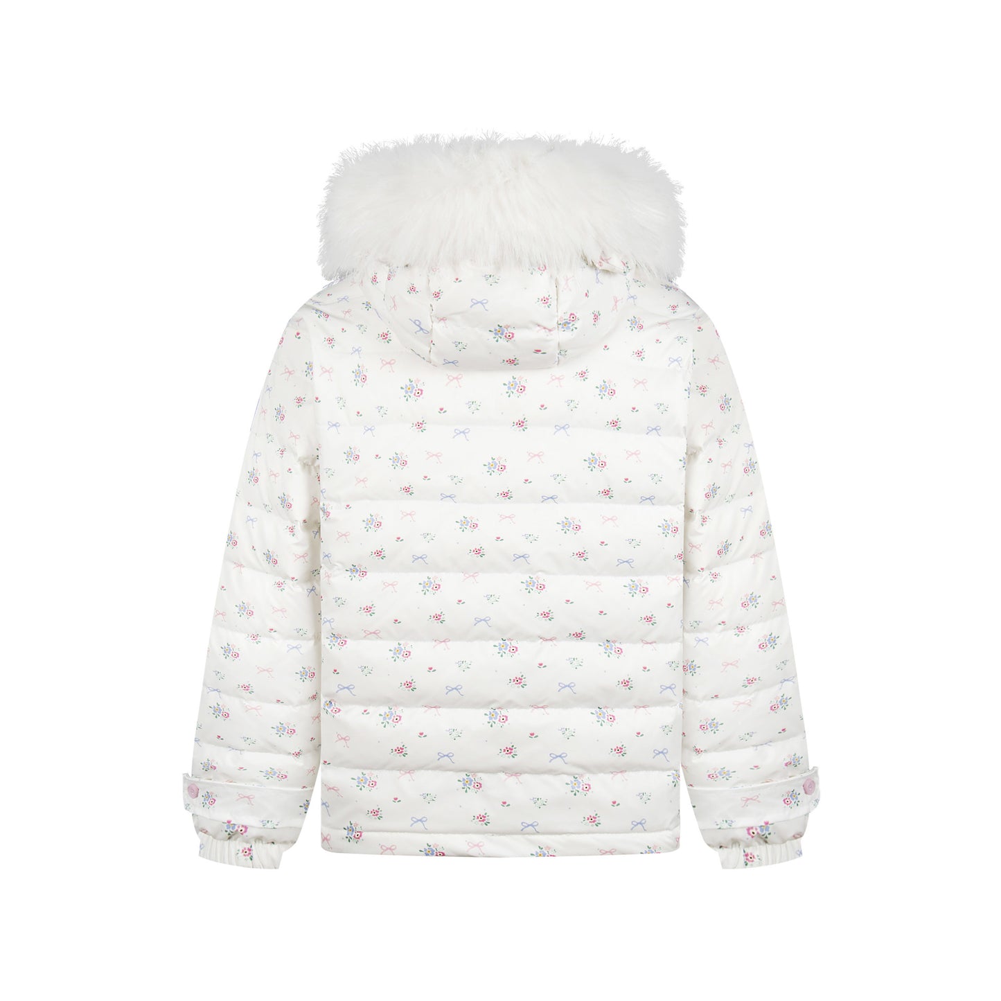 Floral fur collar hooded pork rib down jacket