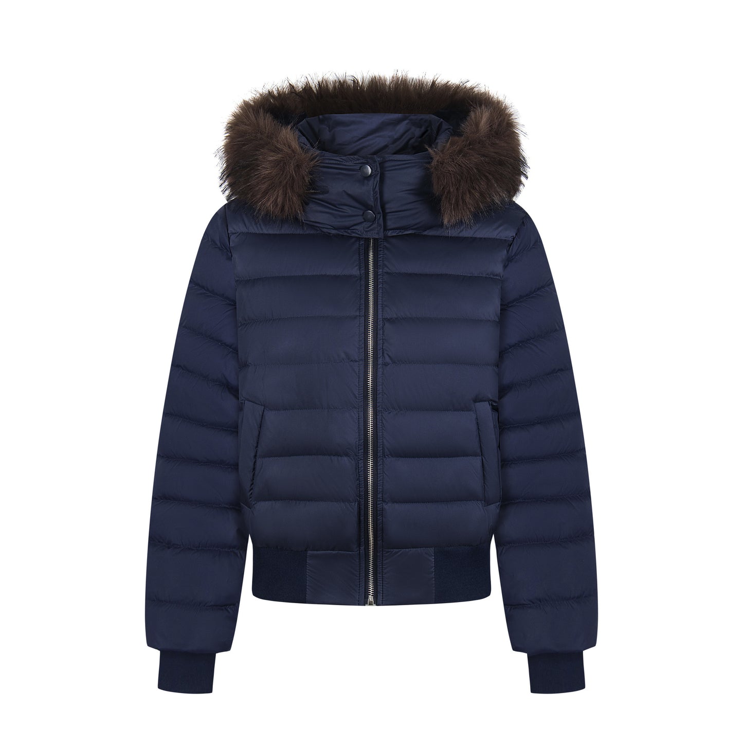 Retro fur collar hooded pork rib down jacket for women