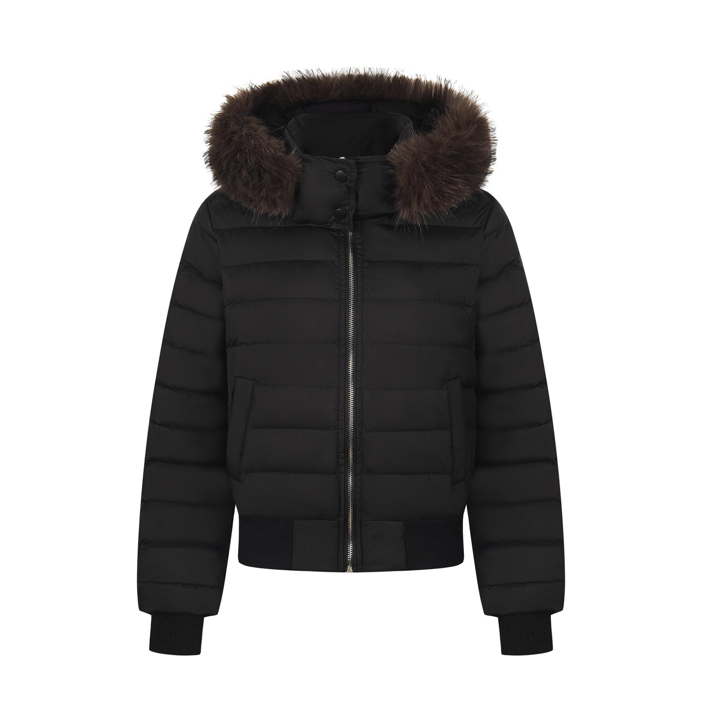 Retro fur collar hooded pork rib down jacket for women