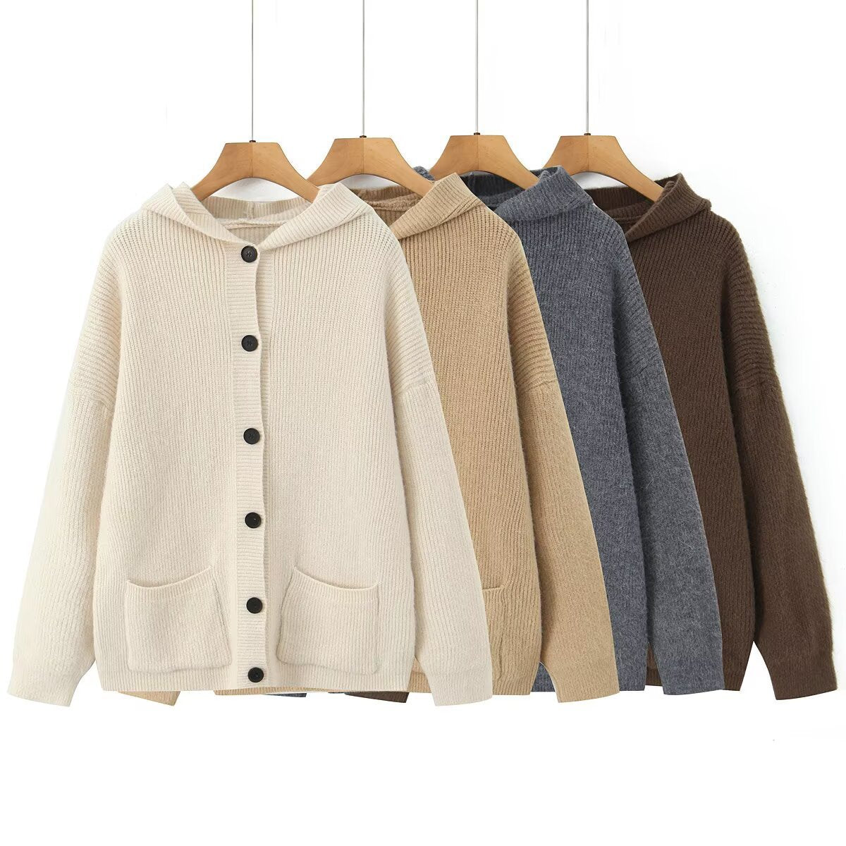 Retro lazy style thick hooded cardigan sweater jacket
