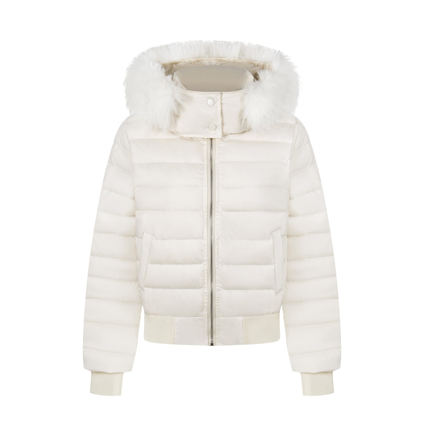 Retro fur collar hooded pork rib down jacket for women