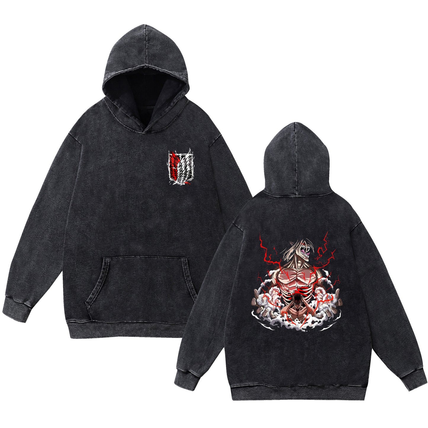 Washed Vintage Pure Cotton Anime Attack on Titan Hooded Sweatshirt